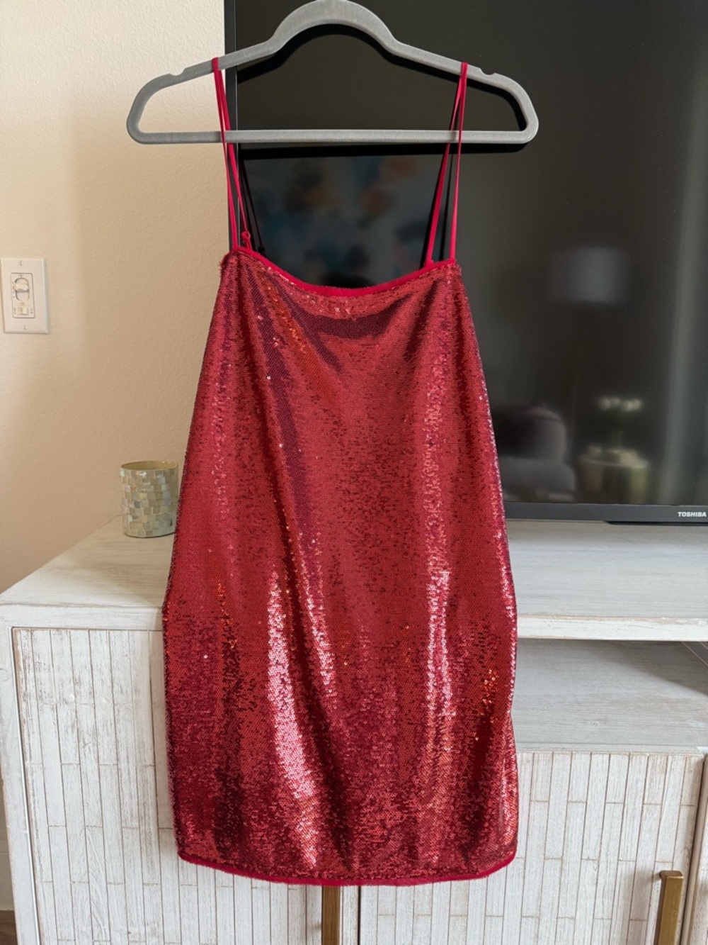 Free People Red Sequin Slip Dress - Ships Free!